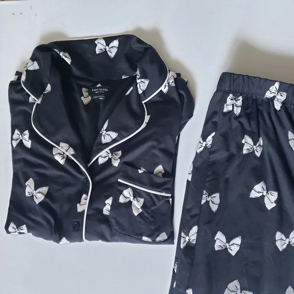 Kate Spade Bow Pajama Set Womens Small Black White 2-piece Bows Pants Top #42 - Picture 2 of 11